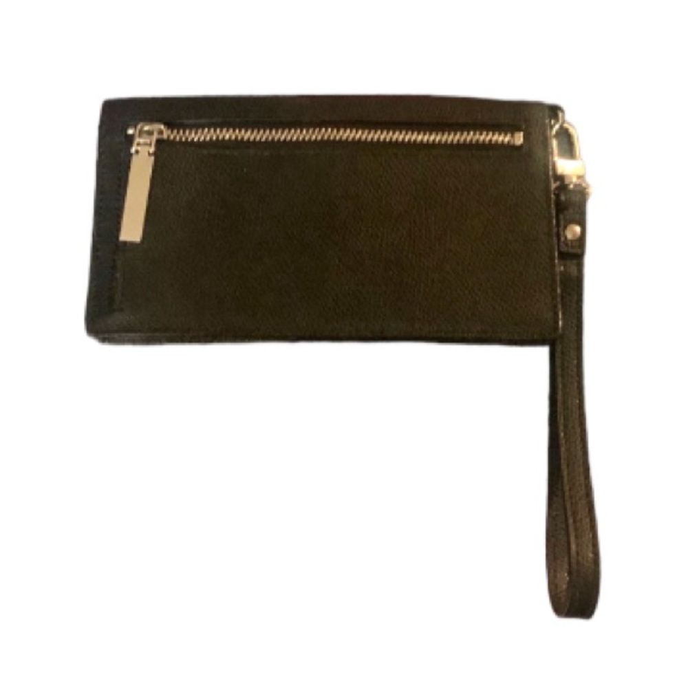 Halogen Black Leather Wristlet Snap Zipper Pocket Womens Long Wallet NWOT